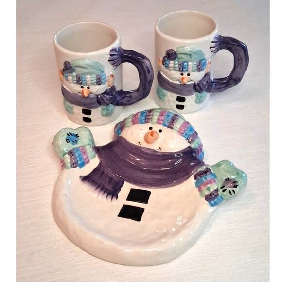 Snowman Mug & Serving Platter Set – Hand-Painted Ceramic - Picture 1 of 6